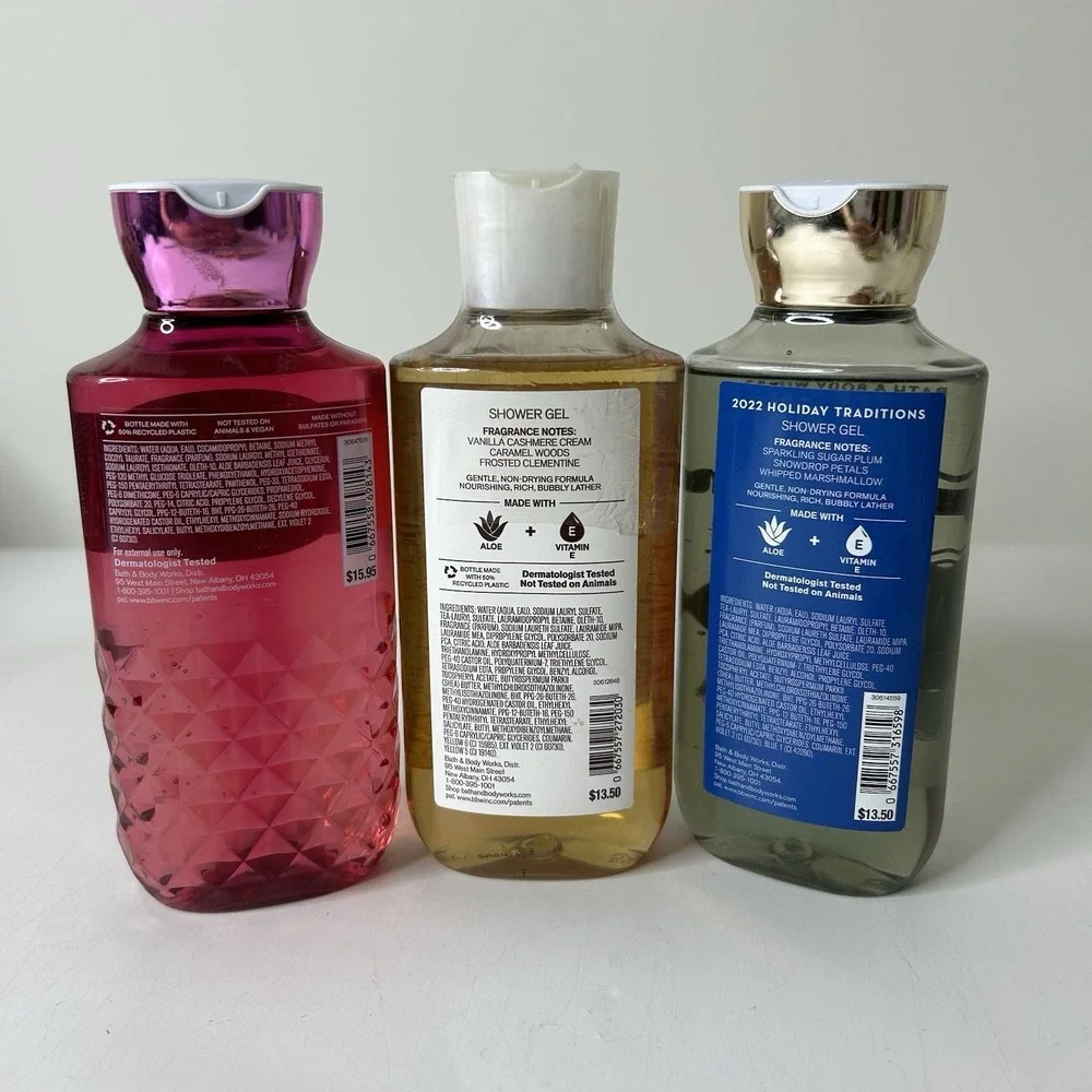 Bath & Body Works Christmas Shower Gel Peppermint Cashmere Sugar Plum Lot Of 3